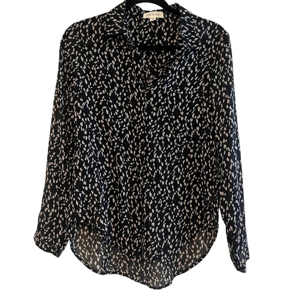 Cloth & Stone Anthropologie Button Down Shirt Semi Sheer Animal Print Black XS - Picture 2 of 12